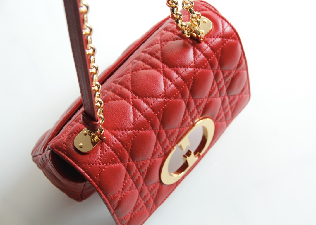 Small Dior Caro Bag Red Supple Cannage Calfskin